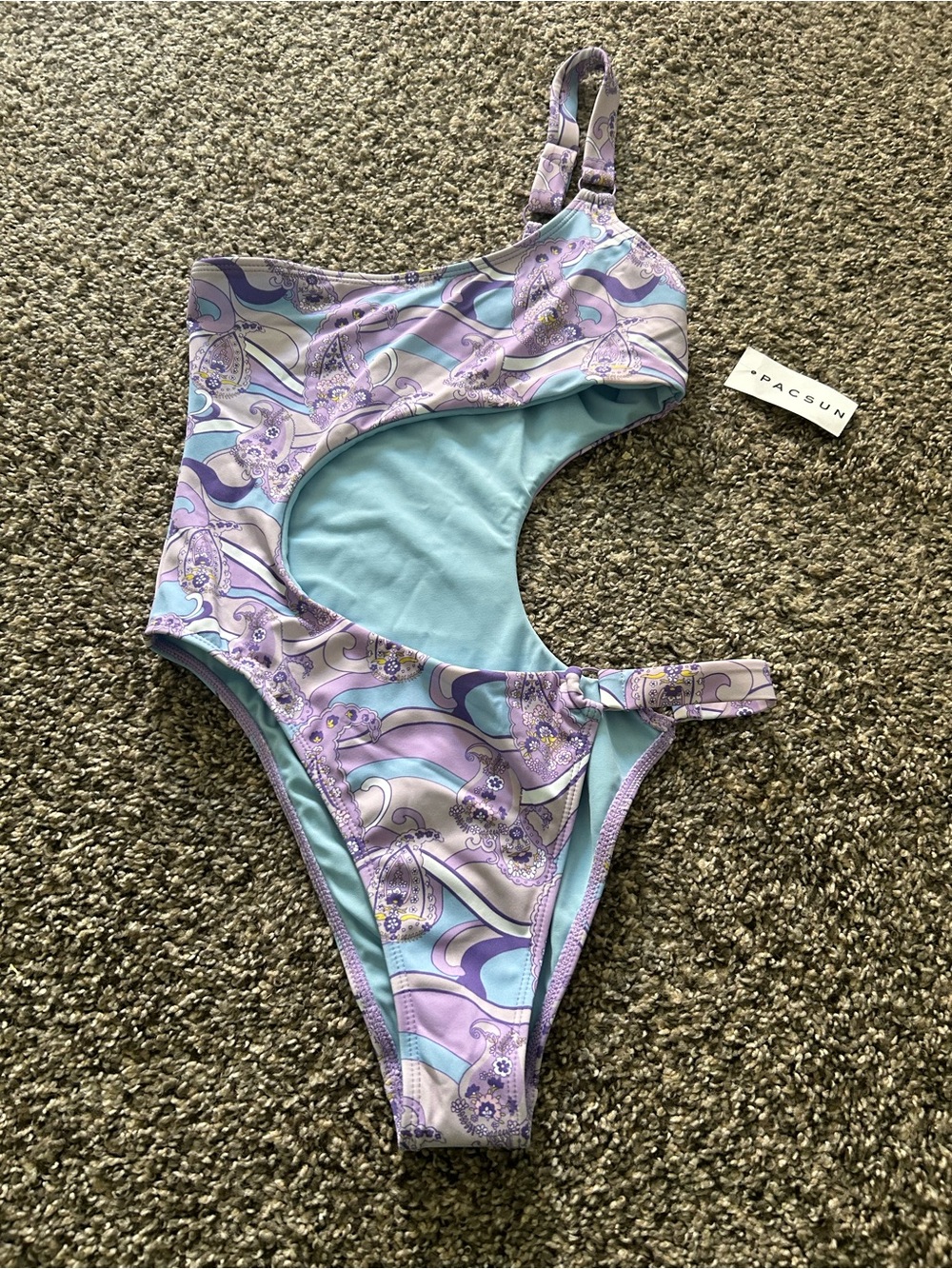PacSun Kendall & Kylie Purple & Light Blue One-Shoulder Cutout Swimsuit
